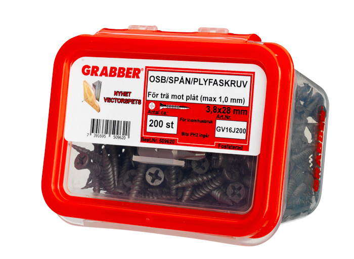 OSB/SPÅN/PLYFASKRUV GRABBER GV16J200, VECTOR 3,8X28 200ST