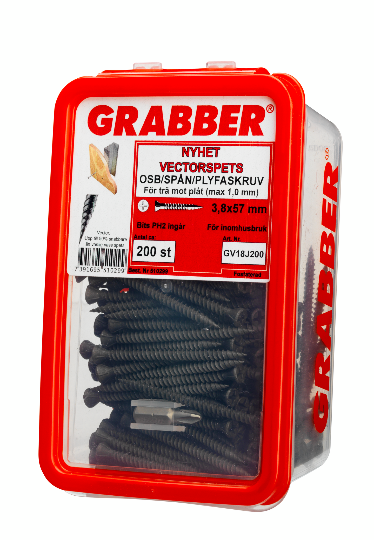 OSB/SPÅN/PLYFASKRUV GRABBER GV18J200, VECTOR 3,8X58 200ST