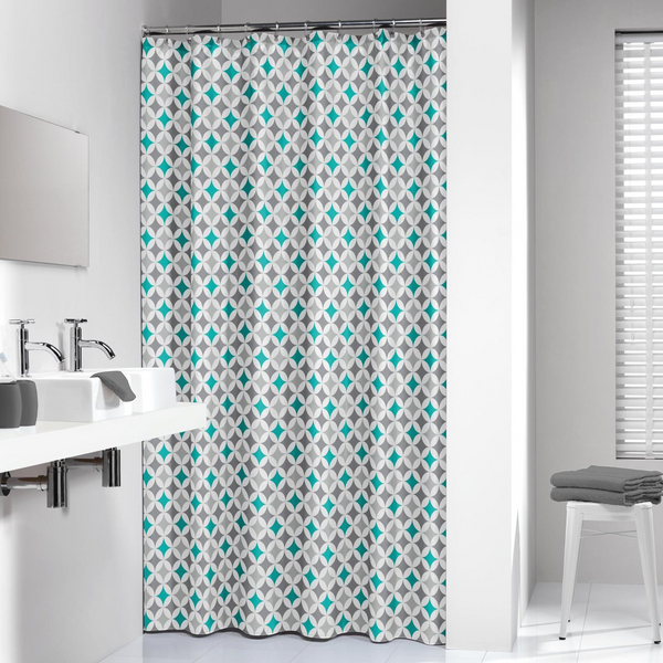 Suihkuverho Diamonds turkoosi tekstiili