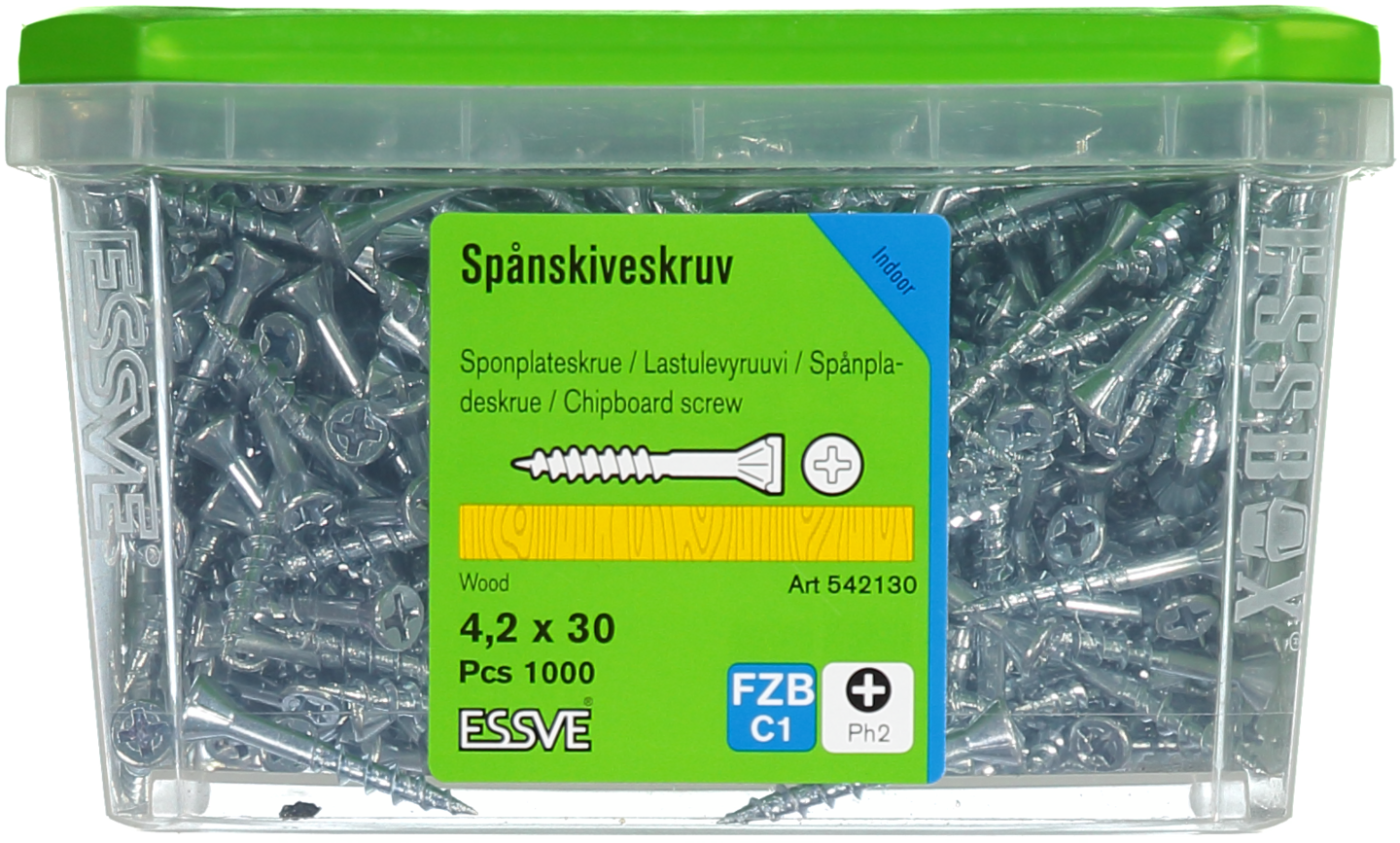 SPÅNSKIVESKRUV TRÄ 4.2X30 1000 BLANKFÖRZINKAD