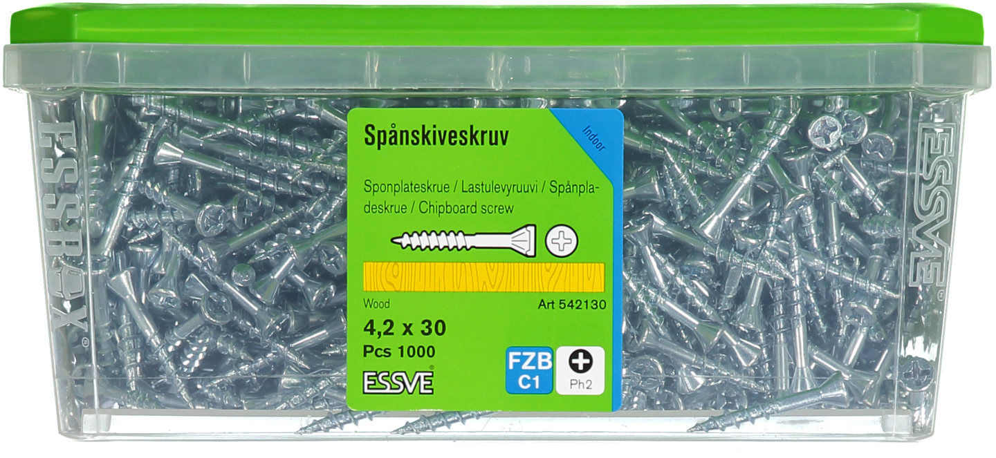 SPÅNSKIVESKRUV TRÄ 4.2X30 1000 BLANKFÖRZINKAD