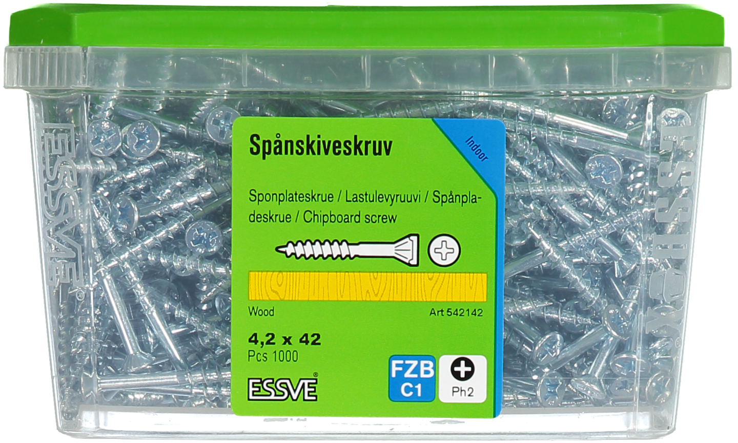 SPÅNSKIVESKRUV TRÄ 4,2X42 1000 BLANKFÖRZINKAD