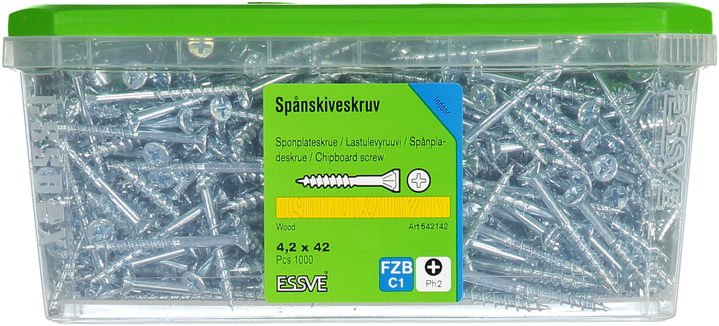 SPÅNSKIVESKRUV TRÄ 4,2X42 1000 BLANKFÖRZINKAD