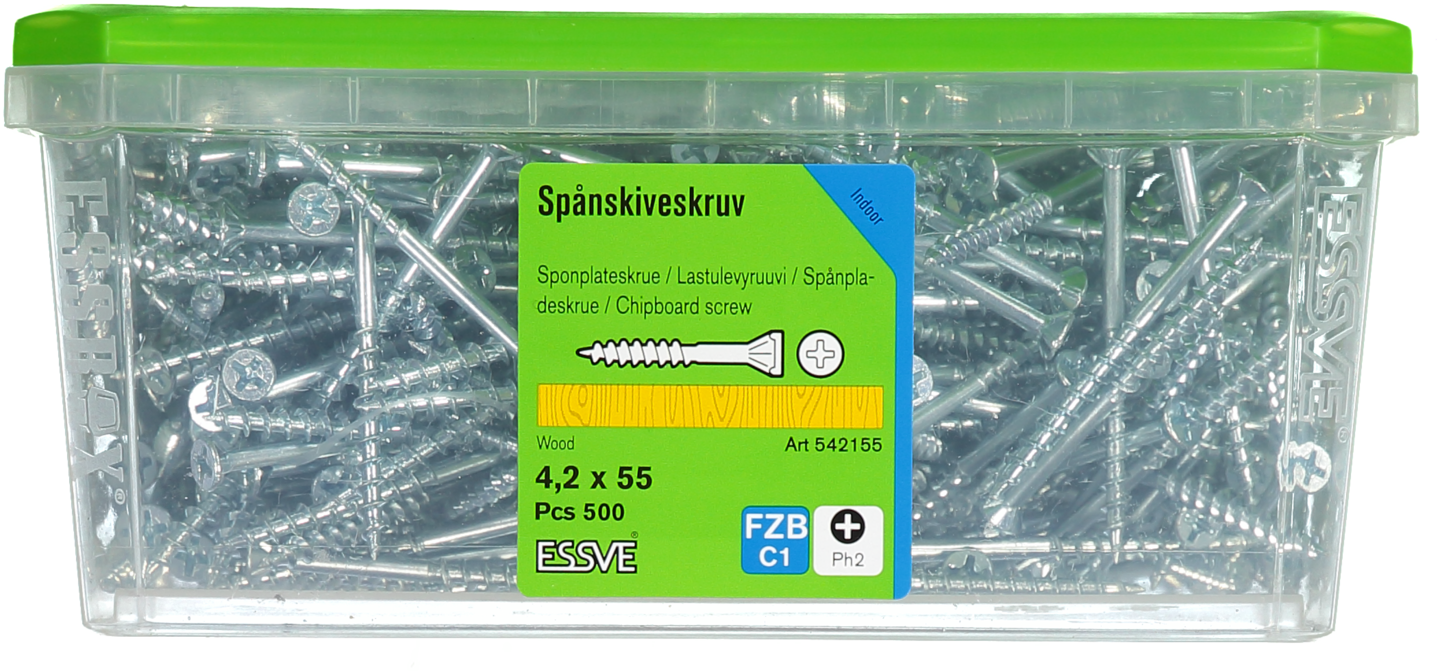SPÅNSKIVESKRUV TRÄ 4,2X55 500 BLANKFÖRZINKAD