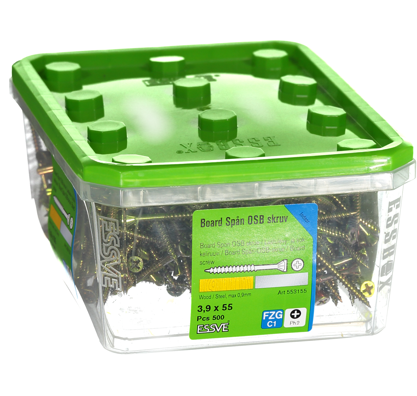 SPÅN/BOARDSKRUV ESSVE PH2 GULKROMATE RAD 3,9X55 500ST