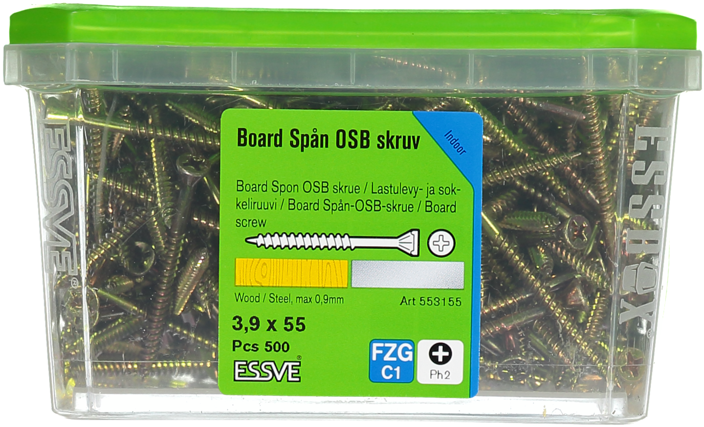 SPÅN/BOARDSKRUV ESSVE PH2 GULKROMATE RAD 3,9X55 500ST