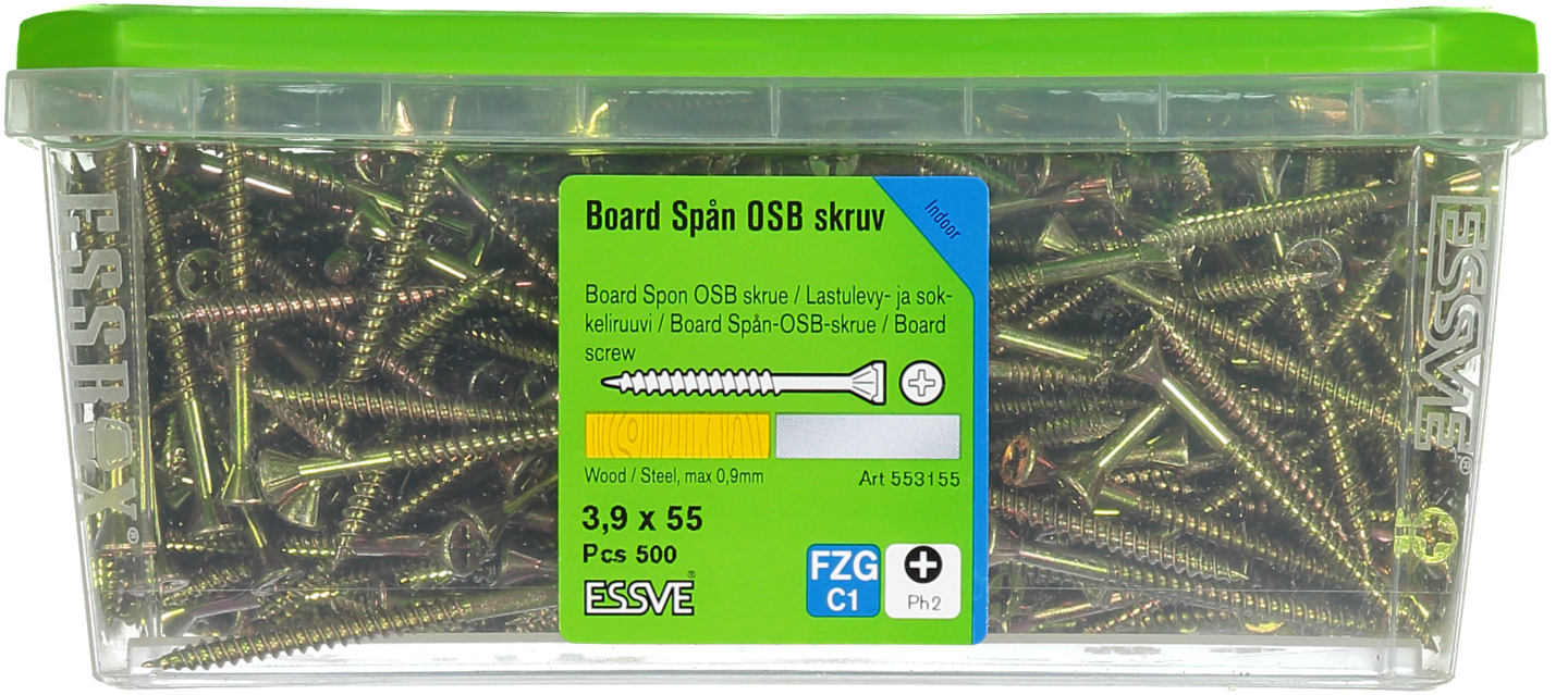 SPÅN/BOARDSKRUV ESSVE PH2 GULKROMATE RAD 3,9X55 500ST