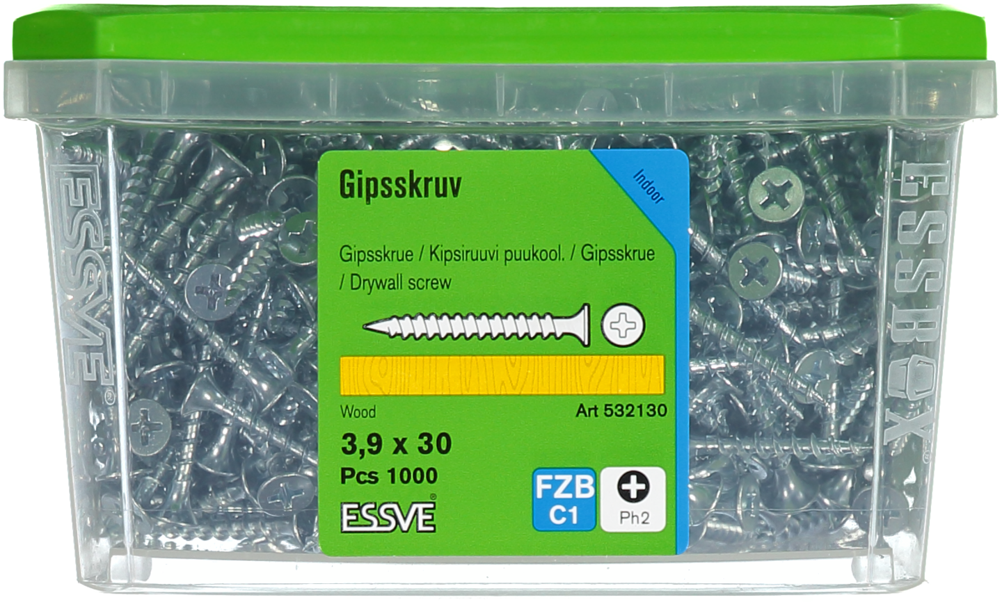 GIPSSKRUV TRÄ 3,9X30 1000ST TRÄREGEL FZB