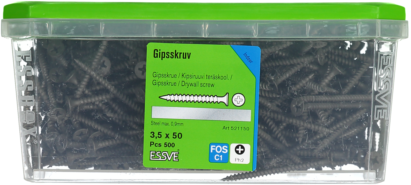 GIPSSKRUV ESSVE FÖR STÅLREGEL PH2 FOSFATERAD 3,5X50 500ST