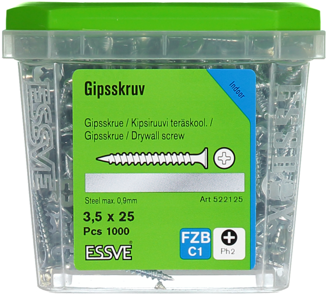 GIPSSKRUV STÅL 3,5X25MM 1000ST STÅLREGEL BLANKFÖRZINKAD
