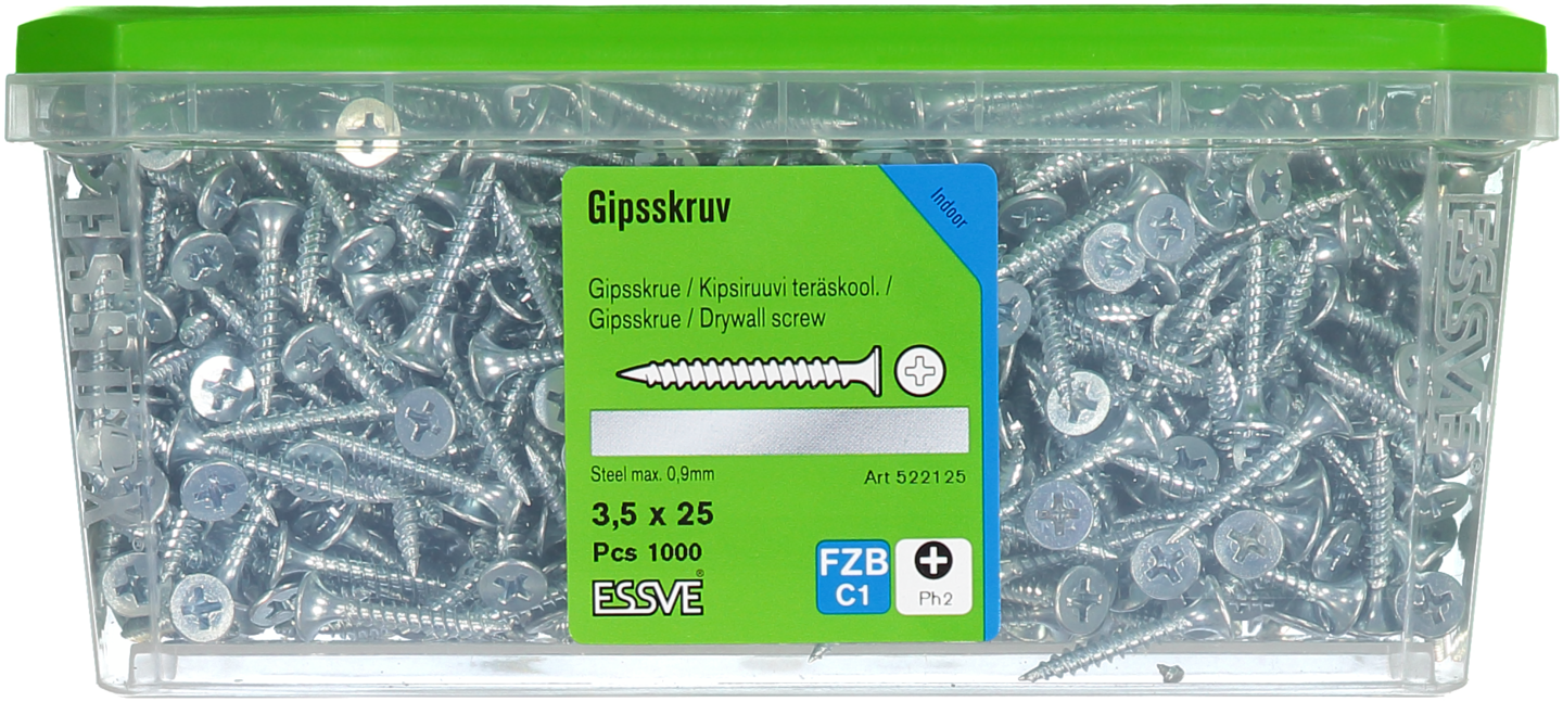 GIPSSKRUV STÅL 3,5X25MM 1000ST STÅLREGEL BLANKFÖRZINKAD