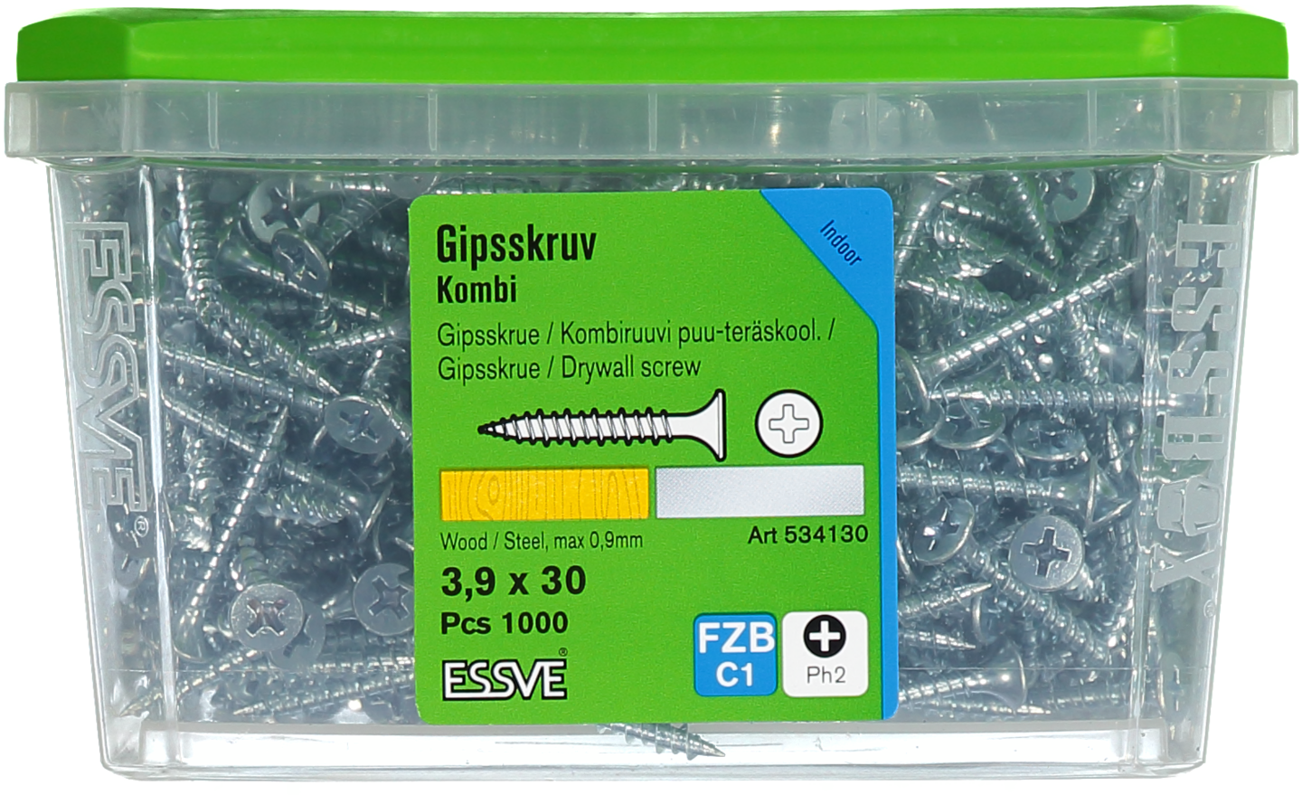 GIPSSKRUV KOMBI 3,9X30 1000ST FZB PH2 TRÄ/STÅLREGEL