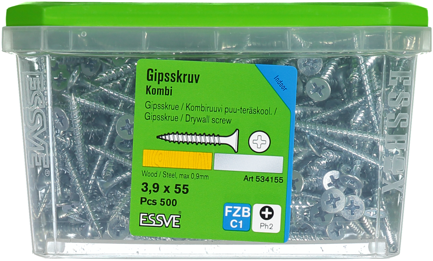 GIPSSKRUV KOMBI PH2 FZB 3,9X55 TRÄ/STÅLREGEL 500ST