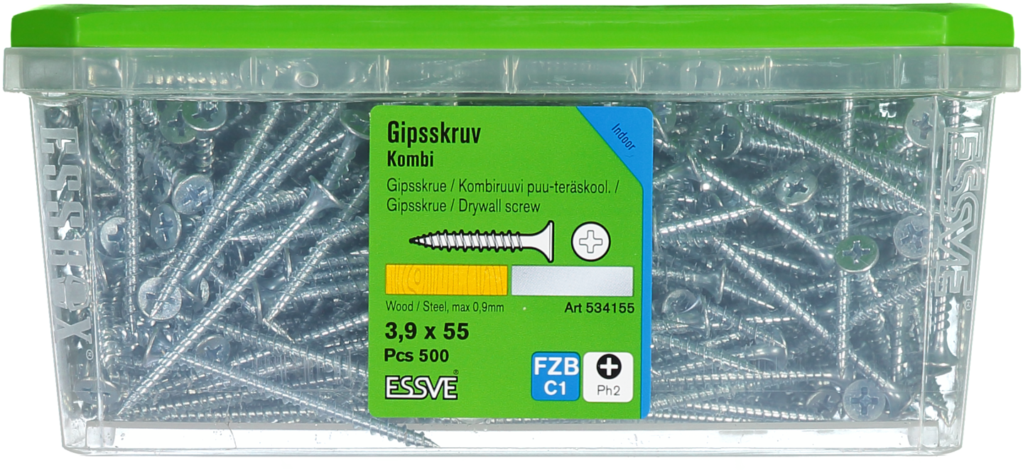 GIPSSKRUV KOMBI PH2 FZB 3,9X55 TRÄ/STÅLREGEL 500ST