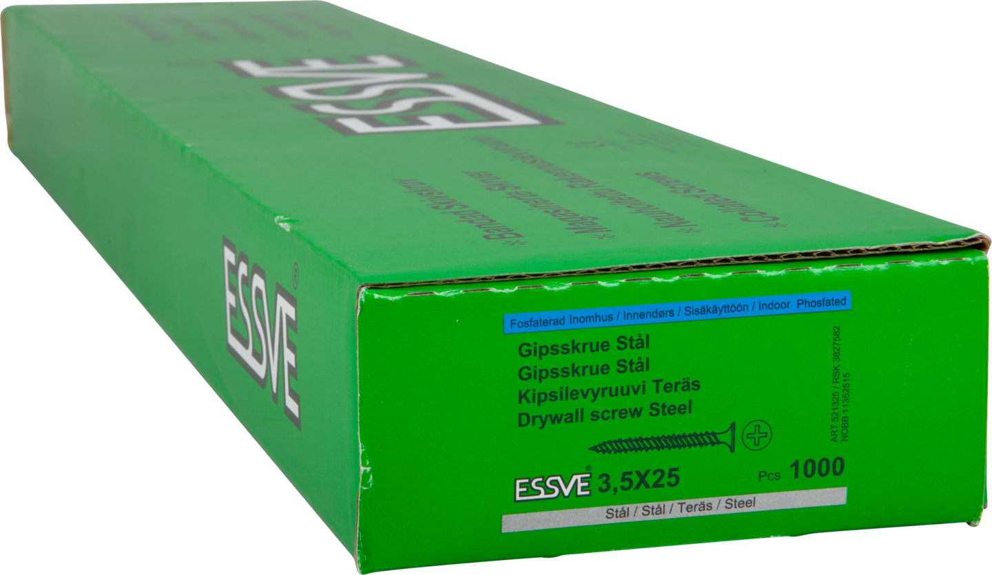 GIPSSKRUV STÅL BA 3,5X25 1000P BANDAD STÅLREGEL FOSFATERAD