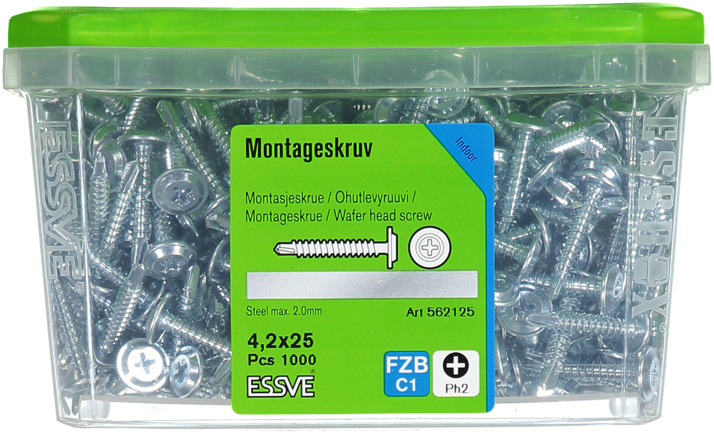 MONTAGESKRUV ESSVE MED BORRSPETS PH2 FZB 4,2X25 1000ST