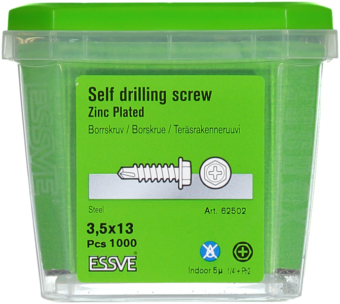 BORRSKRUV FZB 3.5X13 1000ST MED SEXKANTSSKALLE