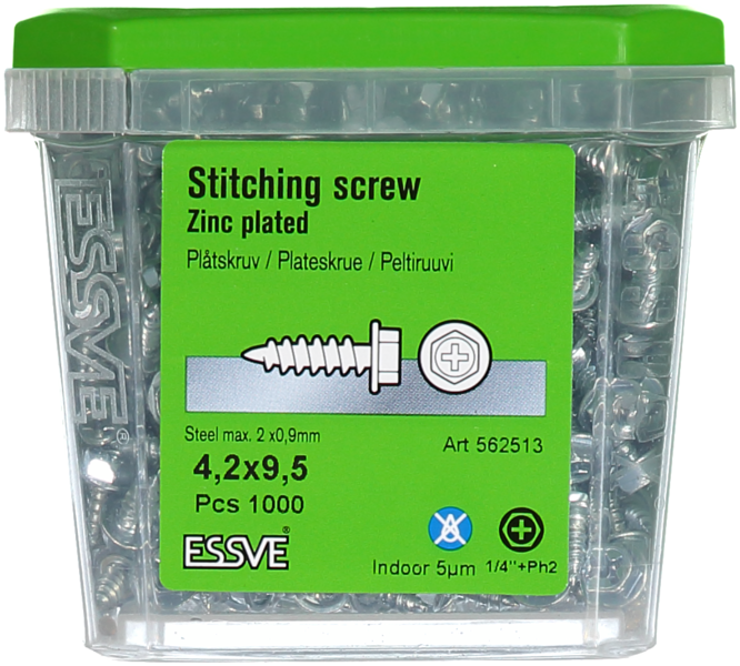 PLÅTSKRUV ESSVE SEXKANTSHUVUD VASS SPETS FZB 4,2X9,5MM 1000ST