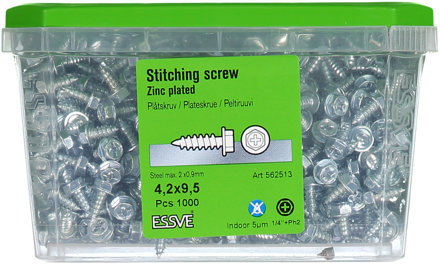 PLÅTSKRUV ESSVE SEXKANTSHUVUD VASS SPETS FZB 4,2X9,5MM 1000ST