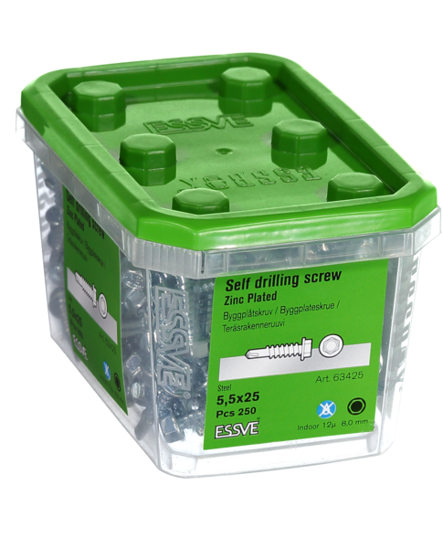 BYGGPLÅTSKRUV ESSVE BORRSPETS SEXKANTSHUVUD FZB 5,5X25 250ST