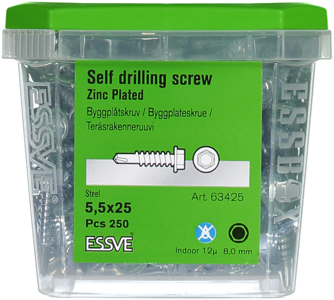 BYGGPLÅTSKRUV ESSVE BORRSPETS SEXKANTSHUVUD FZB 5,5X25 250ST