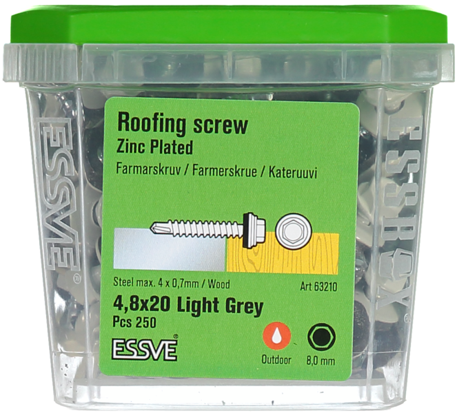 FARMARSKRUV ESSVE BORRSPETS SEXKANTS HUVUD M BRICKA LGRÅ 4,8X20 250