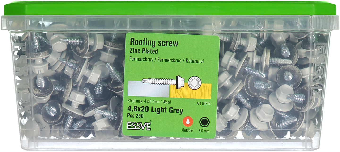 FARMARSKRUV ESSVE BORRSPETS SEXKANTS HUVUD M BRICKA LGRÅ 4,8X20 250