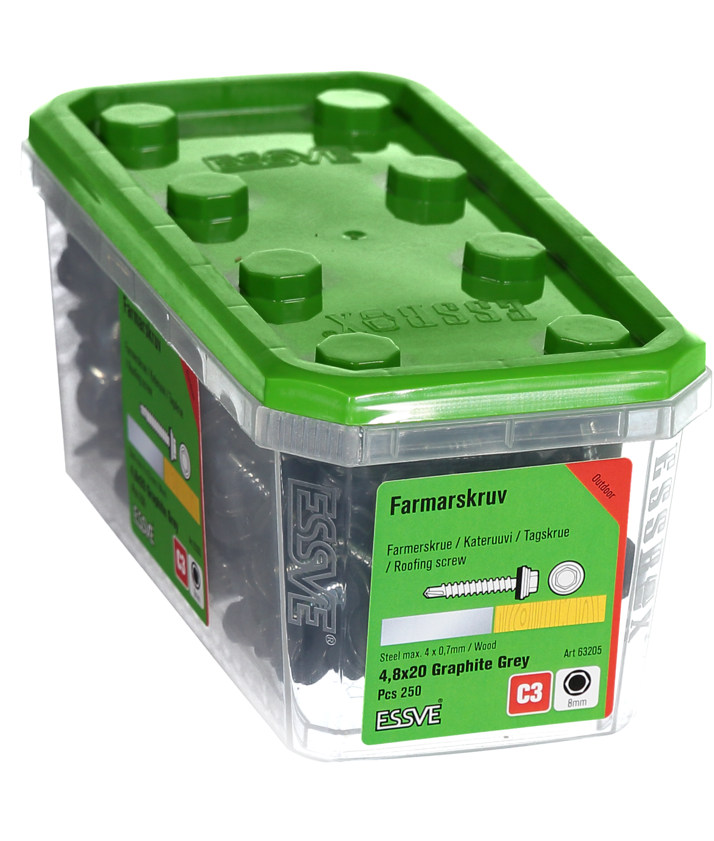 FARMARSKRUV ESSVE BORRSPETS SEXKANTS M BRICKA GRAFITGRÅ 4,8X2 250