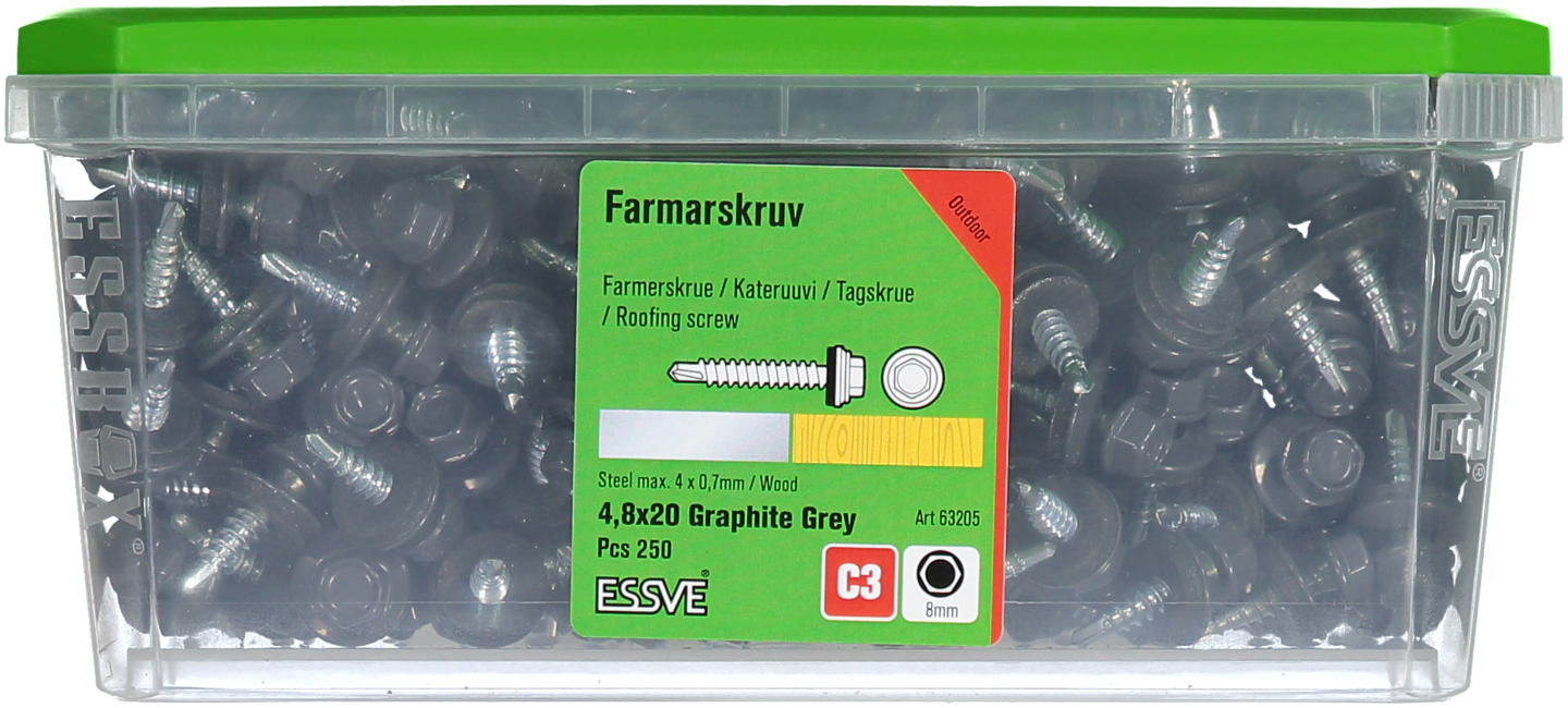 FARMARSKRUV ESSVE BORRSPETS SEXKANTS M BRICKA GRAFITGRÅ 4,8X2 250