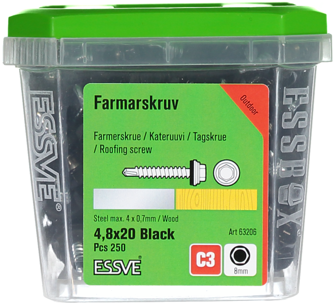 FARMARSKRUV SVART 4,8X20 250ST MED BORRSPETS