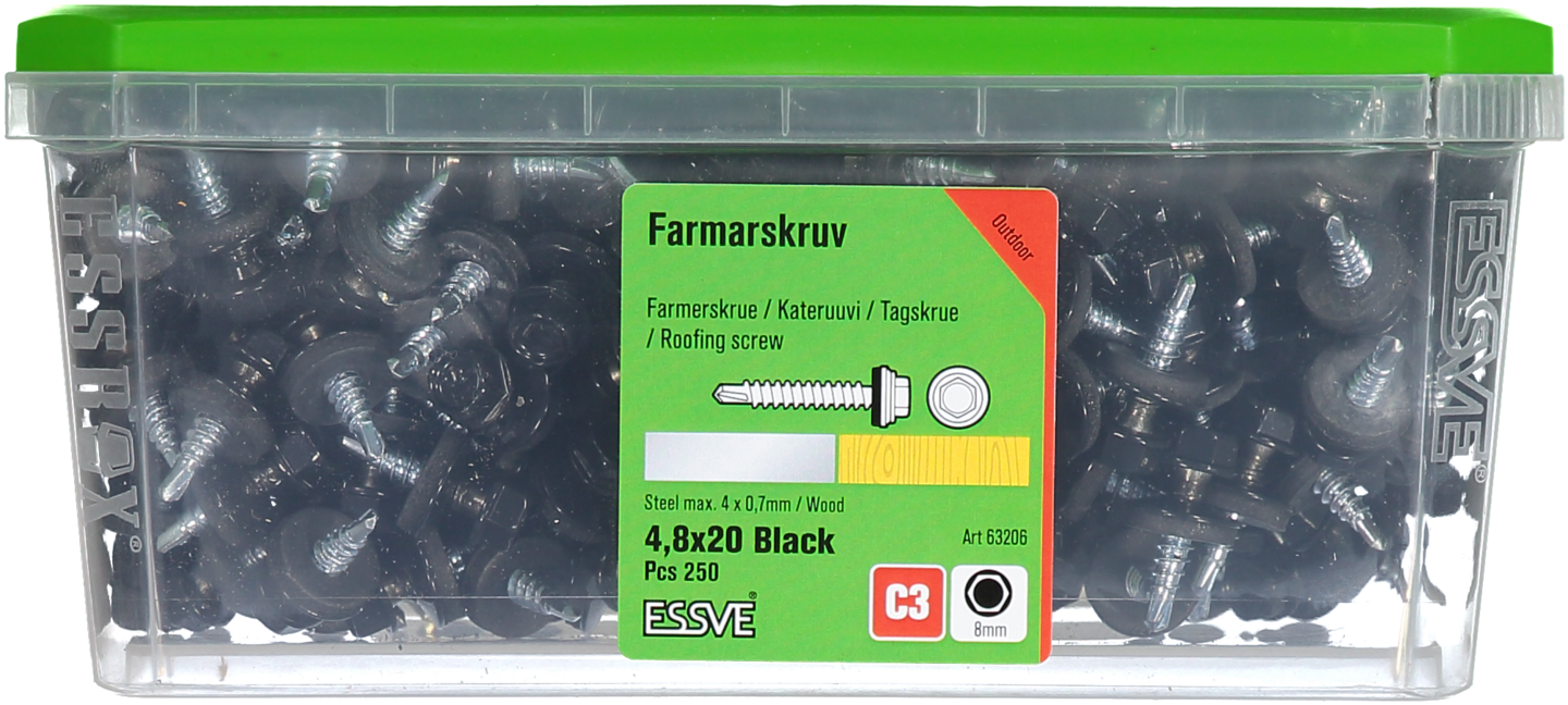 FARMARSKRUV SVART 4,8X20 250ST MED BORRSPETS