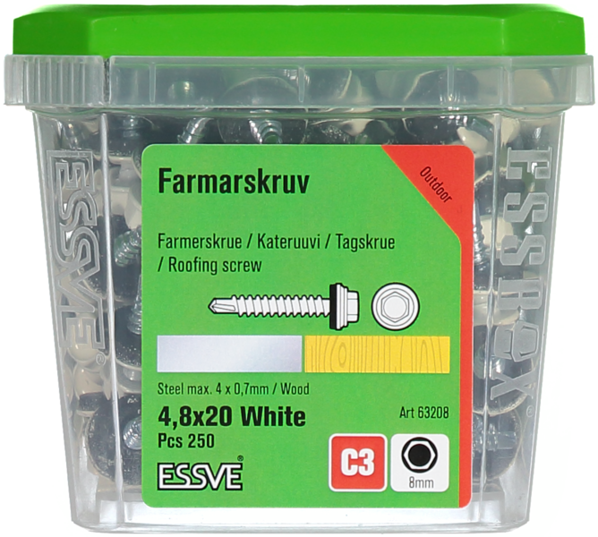 FARMARSKRUV VIT 4,8X20 250ST MED BORRSPETS