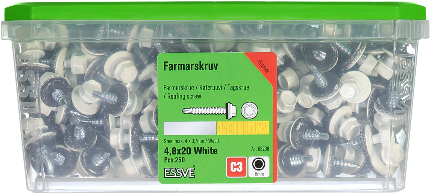 FARMARSKRUV VIT 4,8X20 250ST MED BORRSPETS