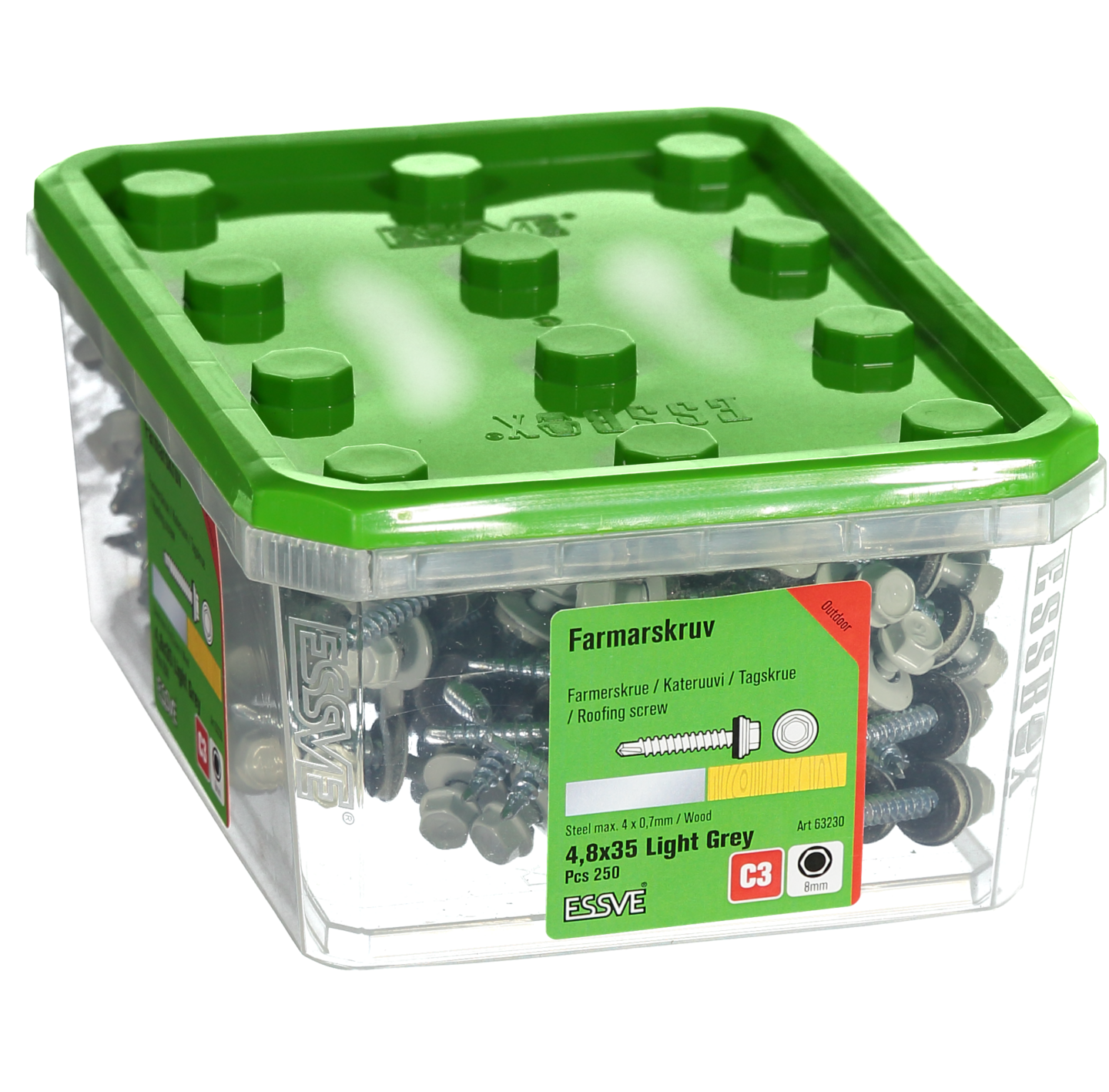 FARMARSKRUV ESSVE BORRSPETS SEXKANTS HUVUD M BRICKA LGRÅ 4,8X35 250