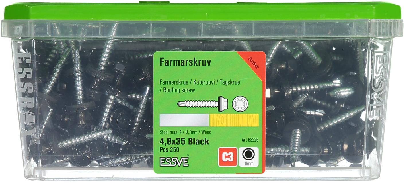 FARMARSKRUV SVART 4,8X35 250ST MED BORRSPETS
