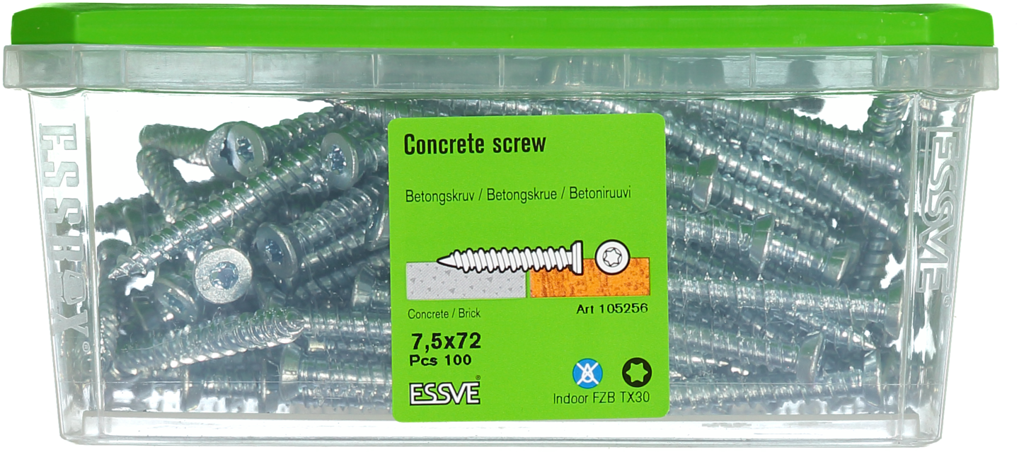BETONGSKRUV FZB 7,5X72MM 100ST TX30 FÖRSÄNKT SKALLE
