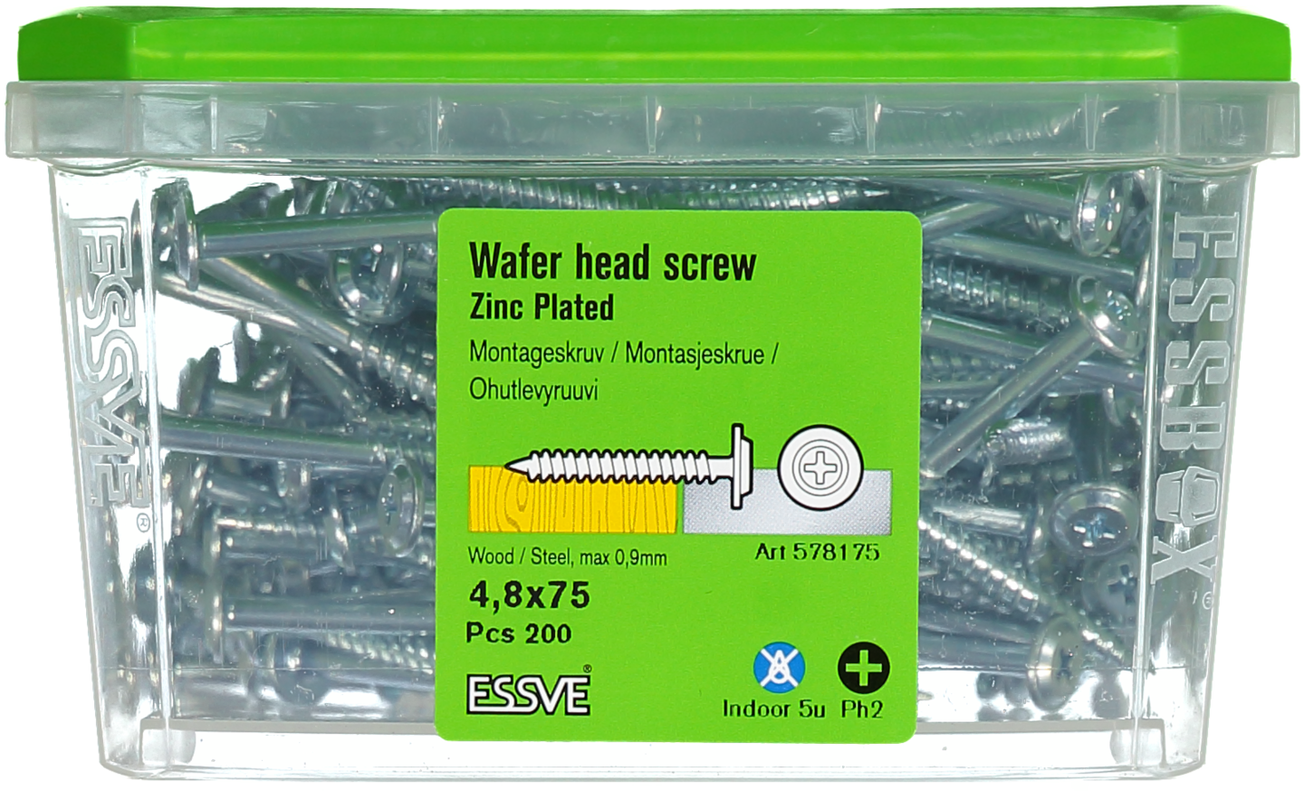 MONTAGESKRUV ESSVE MED VASS SPETS PH2 FZB 4,8X75 200ST 200ST