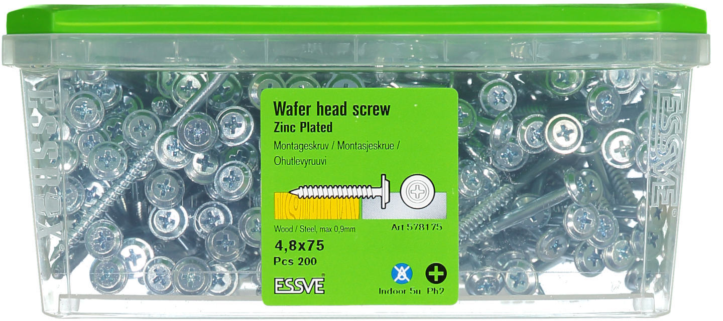 MONTAGESKRUV ESSVE MED VASS SPETS PH2 FZB 4,8X75 200ST 200ST