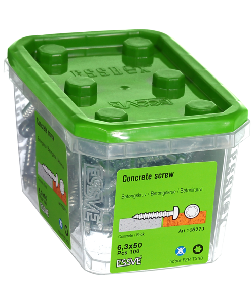 BETONGSKRUV ESSVE ECS-PS KULLRIGT HUVUD TX30 FZB 6,3(5)X50 100ST