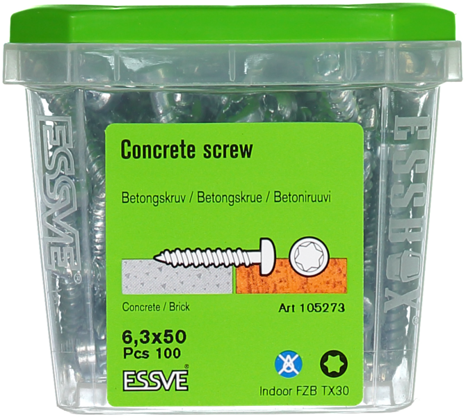 BETONGSKRUV ESSVE ECS-PS KULLRIGT HUVUD TX30 FZB 6,3(5)X50 100ST