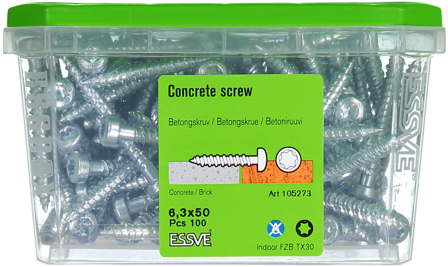 BETONGSKRUV ESSVE ECS-PS KULLRIGT HUVUD TX30 FZB 6,3(5)X50 100ST