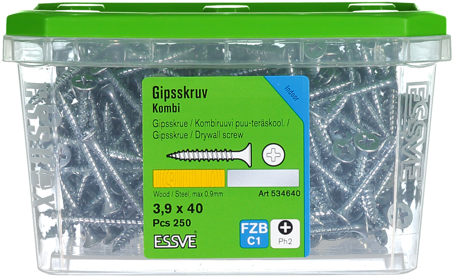 GIPSSKRUV KOMBI PH2 FZB 3,9X40 TRÄ/STÅLREGEL 250ST