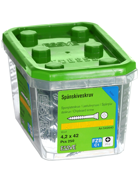 SPÅNSKIVESKRUV TRÄ 4,2X42 250 BLANKFÖRZINKAD
