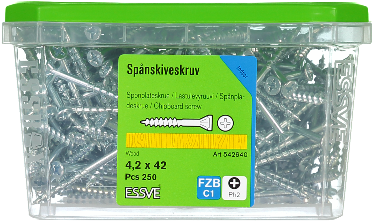 SPÅNSKIVESKRUV TRÄ 4,2X42 250 BLANKFÖRZINKAD