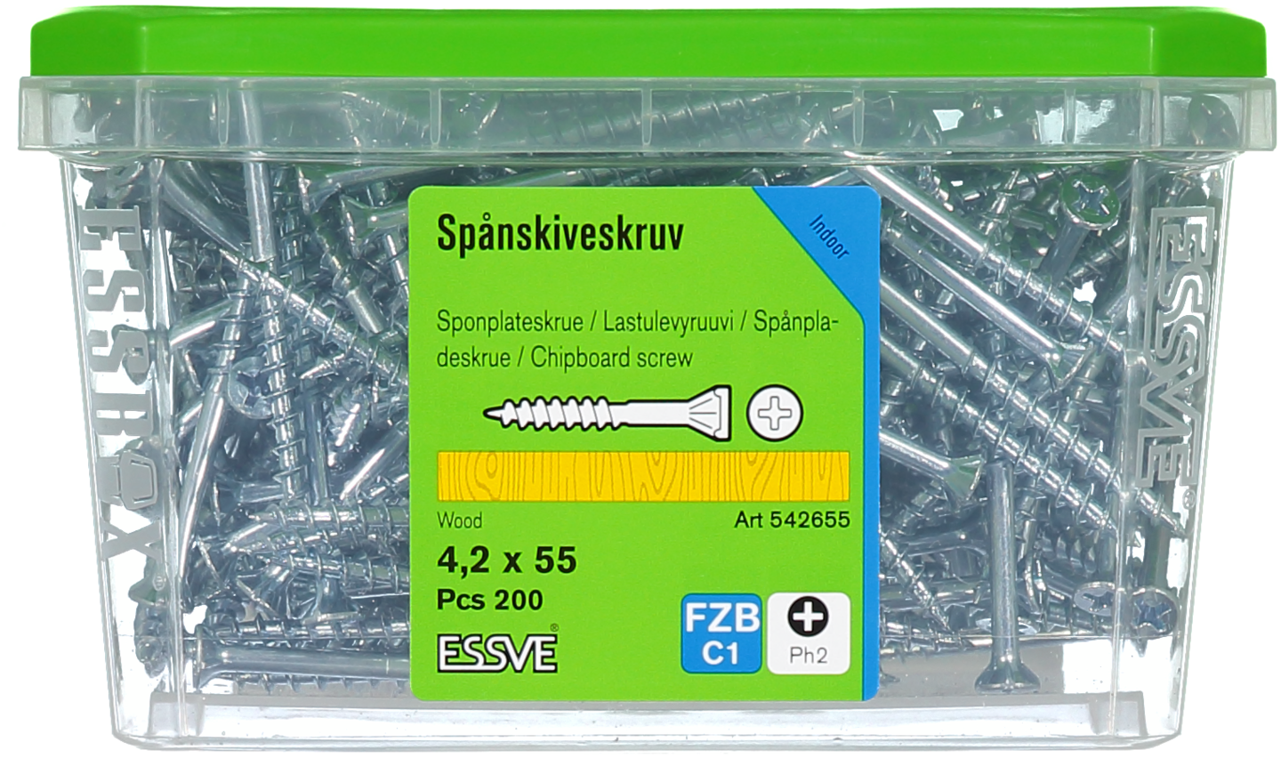 SPÅNSKIVESKRUV TRÄ 4,2X55 200 BLANKFÖRZINKAD