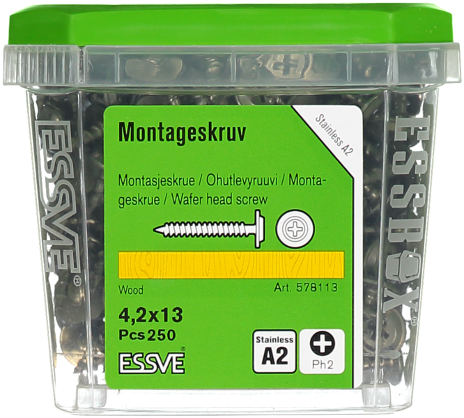 MONTAGESKRUV ESSVE FÖR TRÄREGEL PH2 ROSTFRI A2 4,2X13 250ST