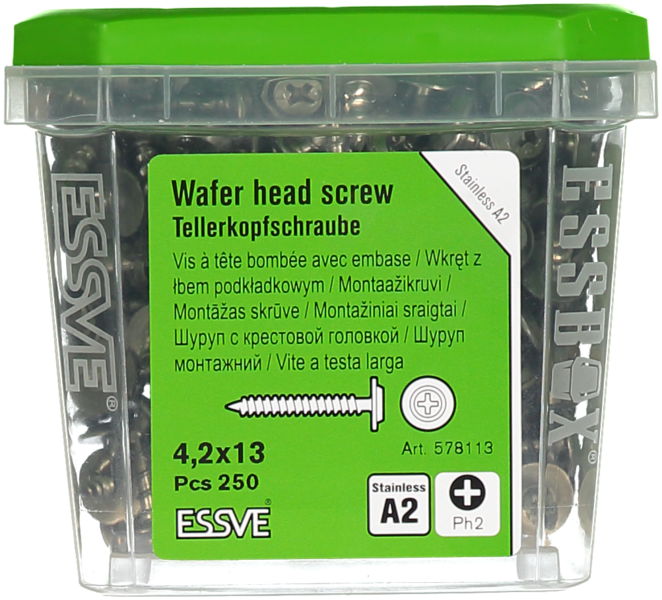 MONTAGESKRUV ESSVE FÖR TRÄREGEL PH2 ROSTFRI A2 4,2X13 250ST