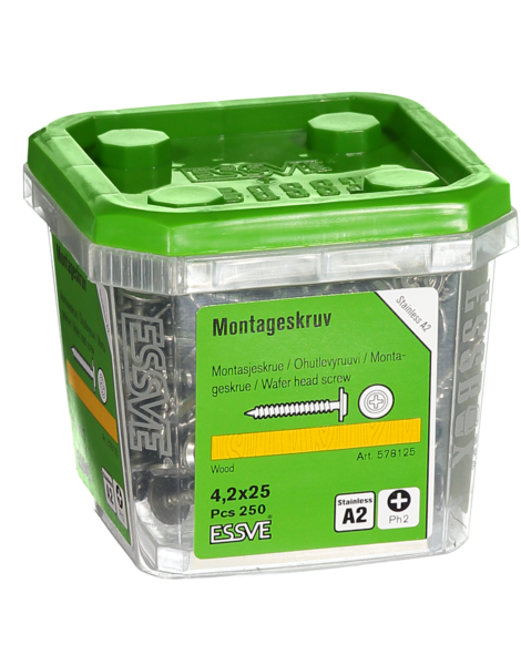 MONTAGESKRUV ESSVE FÖR TRÄREGEL PH2 ROSTFRI A2 4,2X25 250ST