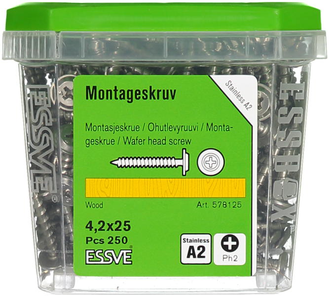 MONTAGESKRUV ESSVE FÖR TRÄREGEL PH2 ROSTFRI A2 4,2X25 250ST