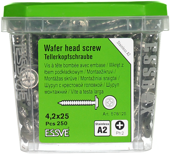 MONTAGESKRUV ESSVE FÖR TRÄREGEL PH2 ROSTFRI A2 4,2X25 250ST